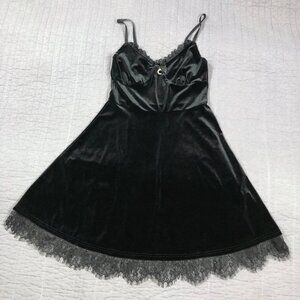 Whimsigoth Dress Women Large Junior Black Velvet Lace Witch Dark Fairy Crescent